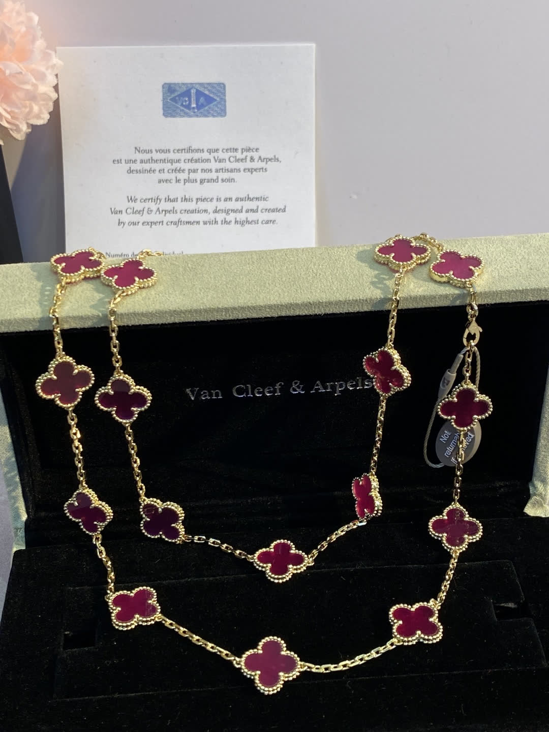 Van Cleef & Arpels Vintage Alhambra 18K Yellow Gold Ruby Necklace
